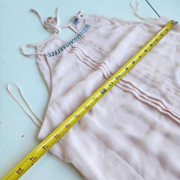 Express Womens Beaded Collar Tank Blush Pink Elastic Hem Back Neck Keyhole Sz M - Picture 9 of 12